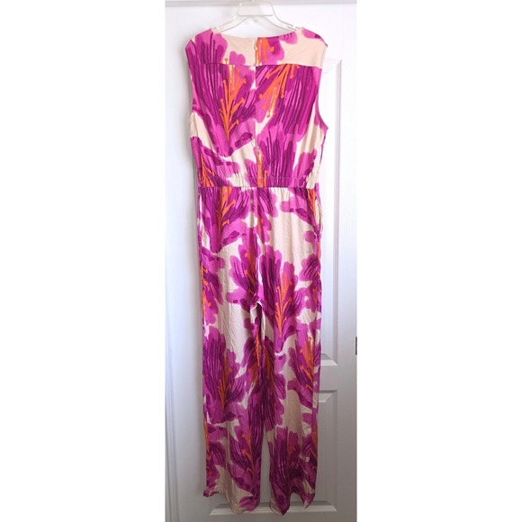 Mixed by Nasrin Magenta Floral Wide Leg Sleeveless Jumpsuit Pockets Sz XL - Picture 3 of 7